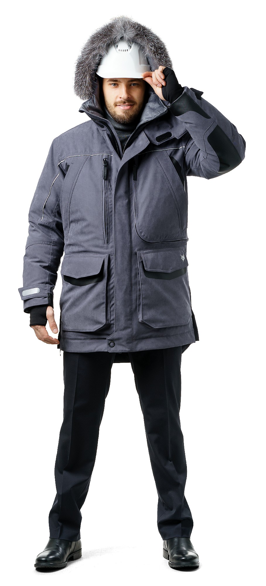 Куртка-парка мужская зимняя «Фокс» (цвет серый) ::  